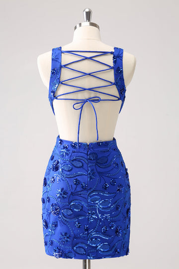 Kongeblå Bodycon Cutout Homecoming Kjole med Perler